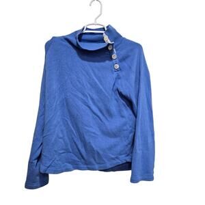 J.Crew Factory Mock Neck Fleece Pullover Blue Button Sweatshirt M